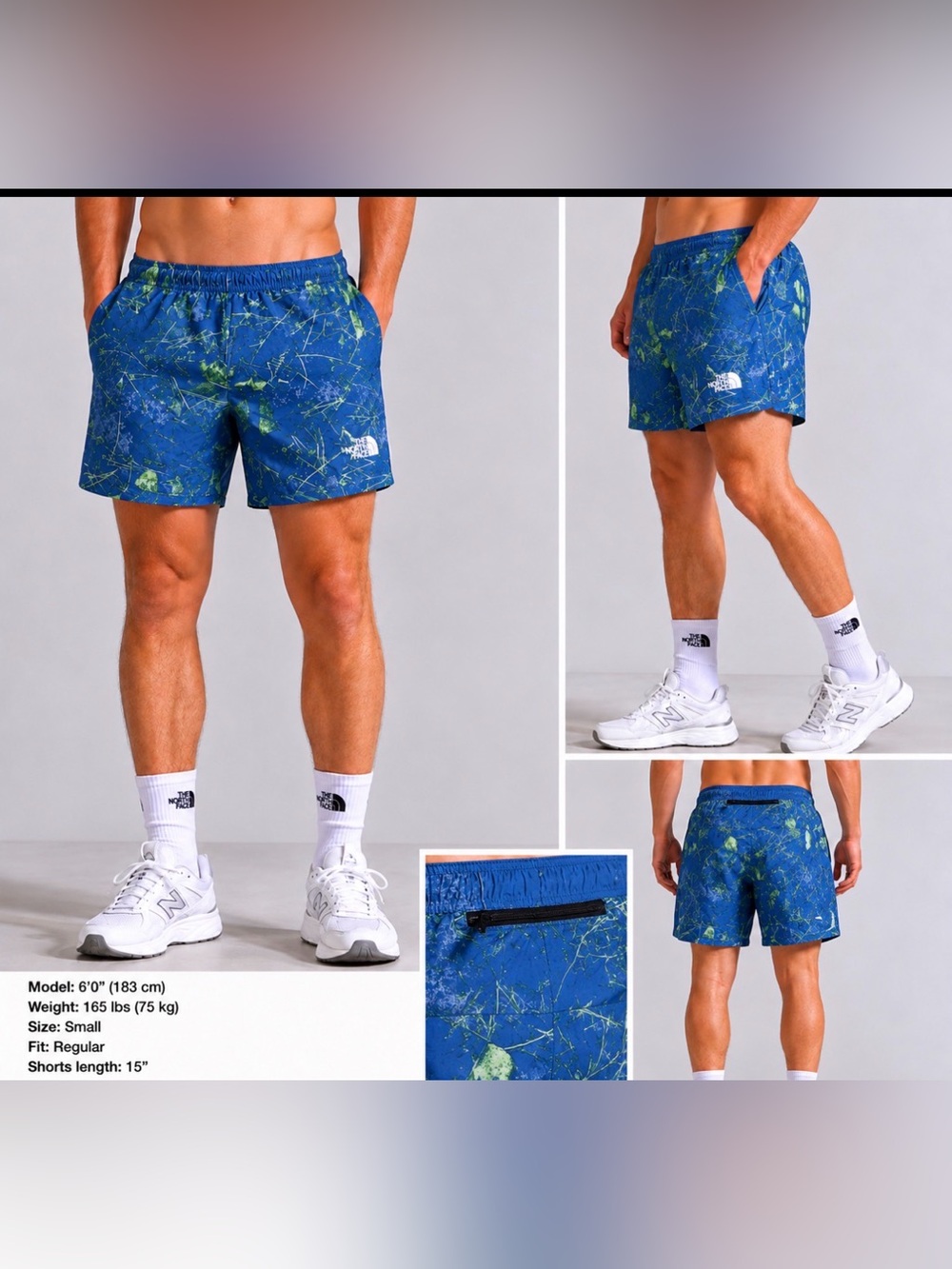 NWT Mens North Face Limitless Run Shorts FlashDry Blue Valley Floor Print -Small